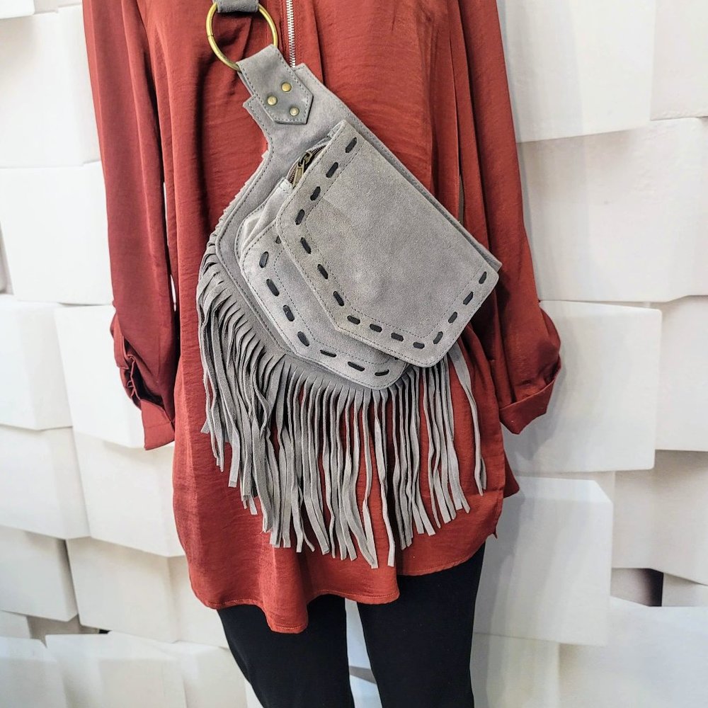 Genuine Leather Cow Girl Leather Fringes Fanny Pack
